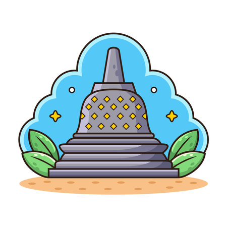 Temple with Leaf Cartoon. Symbol Vector Icon Illustration, Isolated on White Backgroundのイラスト素材