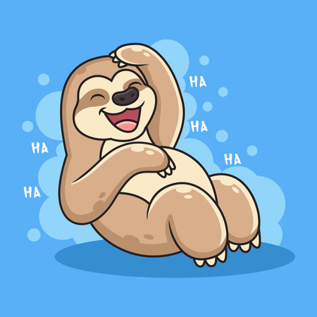 Funny Expression Sloth Cartoon. Animal Vector Icon Illustration, Isolated on Blue Backgroundのイラスト素材