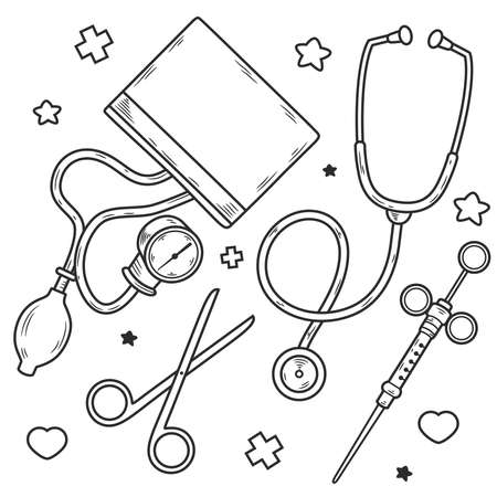 Equipment of Doctor Icon. Tool Vector Icon Illustration, Isolated on White Backgroundのイラスト素材