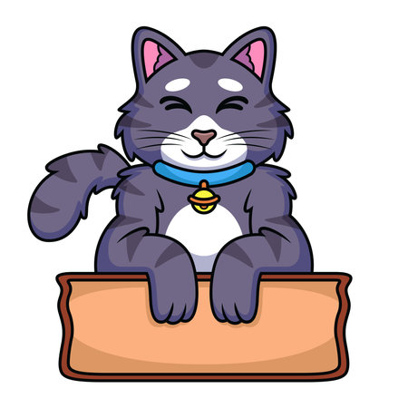 Cat Cartoon with Wood Sign. Animal Vector Icon Illustration, Isolated on Premium Vectorのイラスト素材