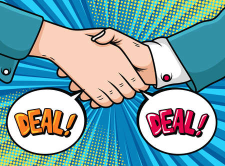 Business Cooperation Symbol Cartoon. Pop Art Vector Icon Illustration, Isolated on Premium Vectorのイラスト素材