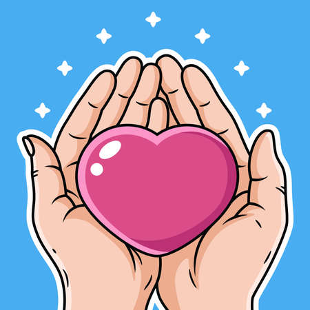 Illustration of Hand bring Love Cartoon. Vector Icon Illustration, Isolated on Premium Vectorのイラスト素材
