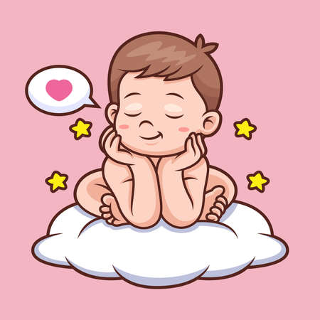 Cute Baby with Cloud Cartoon. Vector Icon Illustration, Isolated on Premium Vectorのイラスト素材