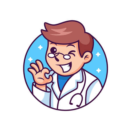Cute Doctor Cartoon. Vector Icon Illustration, Isolated on Premium Vectorのイラスト素材