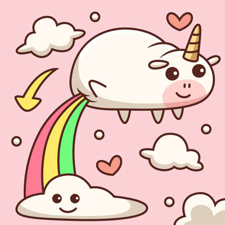 Cute Unicorn Cloud Cartoon. Animal Vector Icon Illustration, Isolated on Premium Vectorのイラスト素材