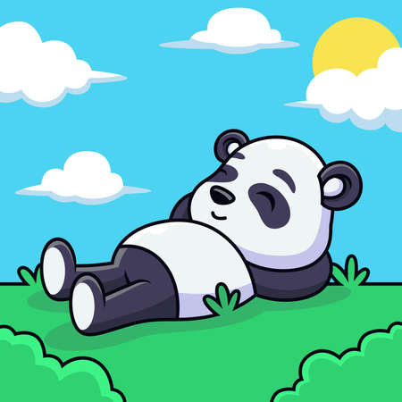 Cute Panda Relax Cartoon. Animal Vector Icon Illustration, Isolated on Premium Vectorのイラスト素材