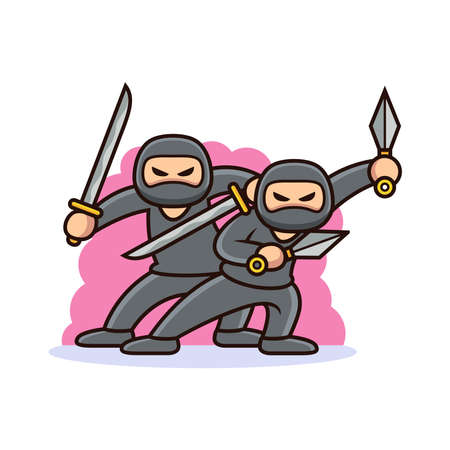 Cute Ninja with Sword Cartoon. People Vector Icon Illustration, Isolated on Premium Vectorのイラスト素材