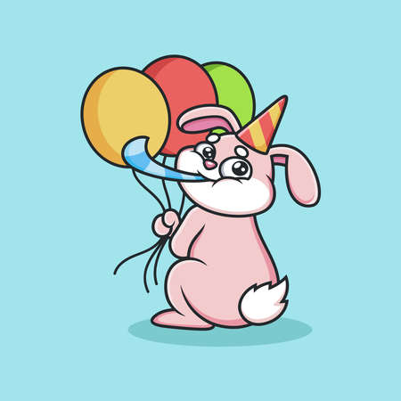 Rabbit with Party Costume Cartoon. Animal Vector Icon Illustration, Isolated on Premium Vectorのイラスト素材
