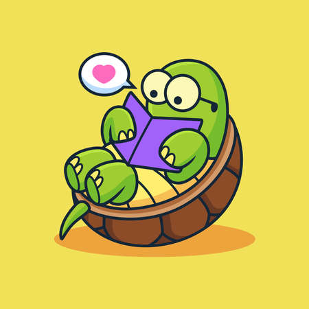 Cute Turtle Reading a Book Cartoon. Animal Vector Icon Illustration, Isolated on Premium Vector