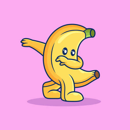 Banana Cartoon with Dub Pose. Fruit Vector Icon Illustration, Isolated on Premium Vectorのイラスト素材