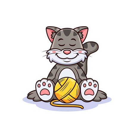 Cat with wool yarn cartoon. Animal Vectorのイラスト素材
