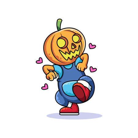 Cartoon pumpkin dancing with funny poseのイラスト素材