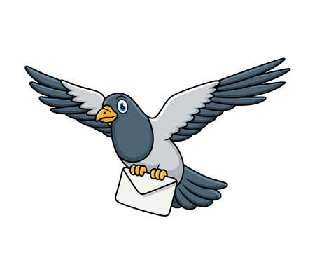 cute pigeon with mail letter cartoonのイラスト素材