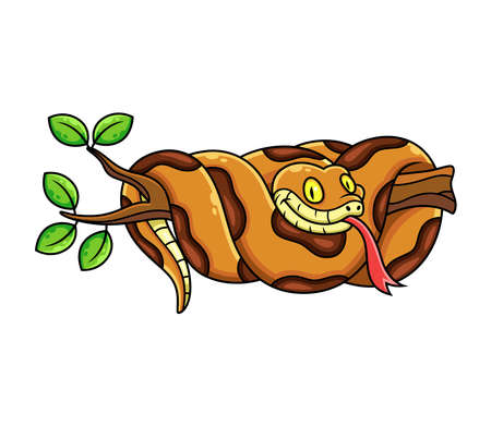 snake sleeping on branch cartoonのイラスト素材