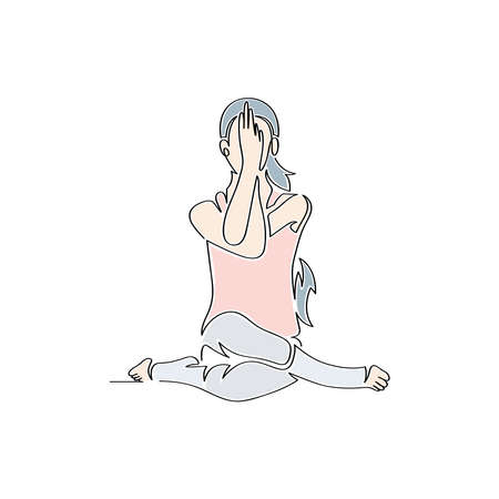 continuous line drawing of woman doing yoga exercisesのイラスト素材