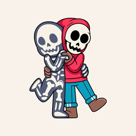 Cute couple skull with dancing posesのイラスト素材
