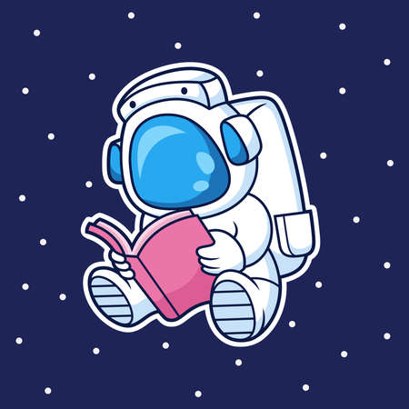 Cute astronaut reading book cartoonのイラスト素材