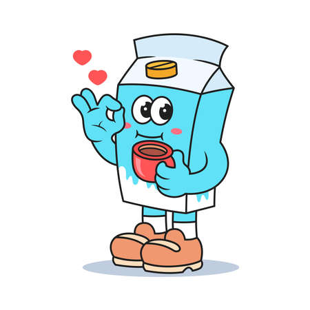 Cute milk enjoy with coffee cartoon. Food icon concept isolated premium vectorのイラスト素材