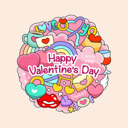 Valentines day doodle cartoon. Symbol icon concept isolated premium vectorのイラスト素材