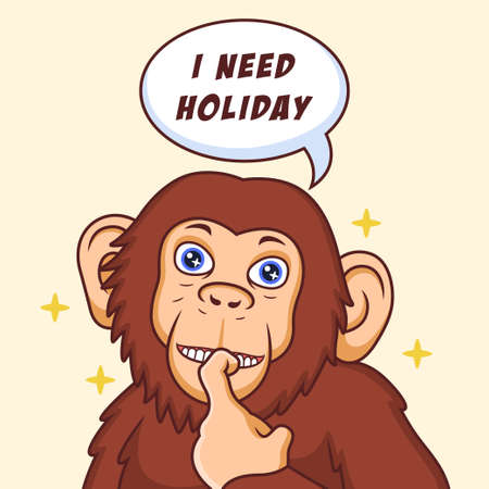 Chimp with cute sign cartoon. Animal vector icon illustration isolated on premium vectorのイラスト素材