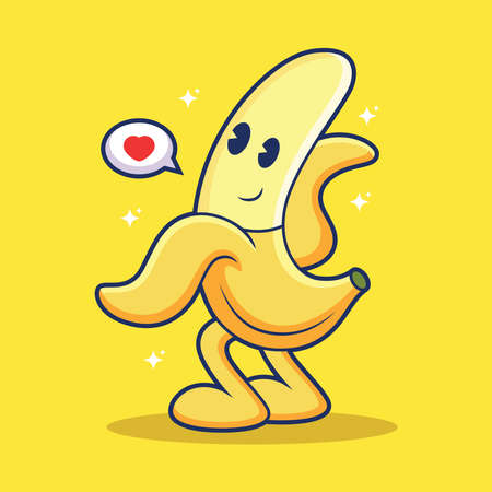 Cute banana with funny pose cartoon. Fruit icon illustration, isolated on premium vectorのイラスト素材