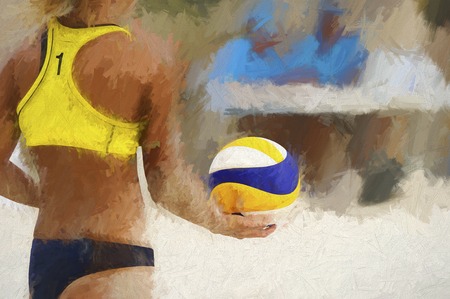 Volleyball player is a female athlete volley ball player getting ready to serve the ball.の写真素材