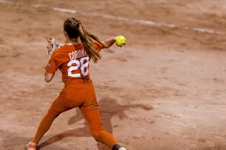 The Texas Longhorns Woman Softball Team Faces Off Against the Mexican Woman National Team in Tournament playのeditorial素材