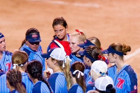 The Texas Longhorns WomanÂ´s Softball Team Faces Off Against The Ole Miss Rebels In Tournament Playのeditorial素材