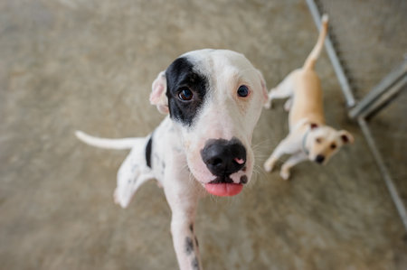 A Rescue Adoption Dog Is Looking Up With A Look On Its Face