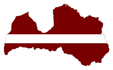 The map and flag of Latvia isolated on whiteの写真素材