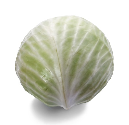 Green cabbage isolated on white backgroundの写真素材