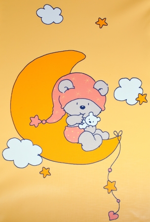 Kids background- small baby on the moon with catの写真素材