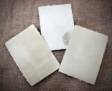 Three photo cards on sack material