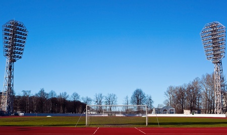 Footbal stadium on the sunny spring dayの写真素材