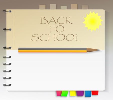 School notebook with sun and pencilのイラスト素材