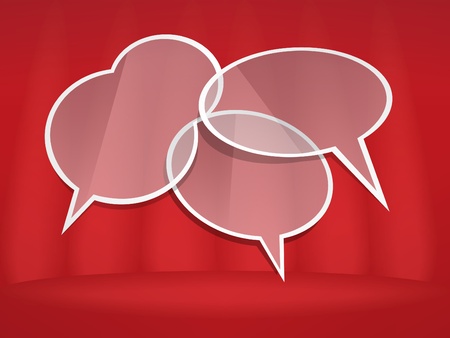 Speech bubbles on red scene with curtainsのイラスト素材