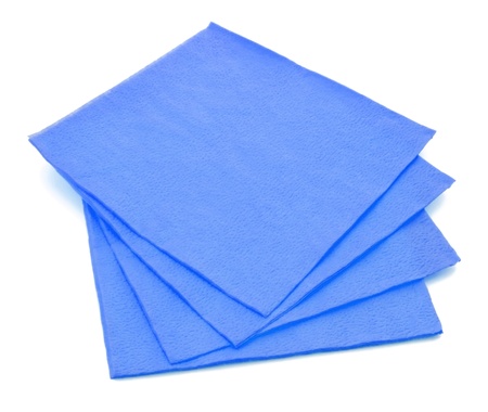 Group of blue paper napkins isolated on white background の写真素材