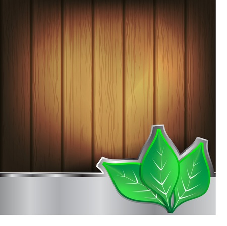 Green leaves on the wood and metal surfaceのイラスト素材