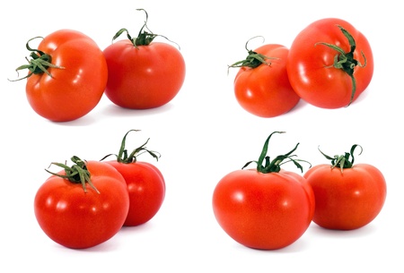 Set of red tomatoes isolated on whiteの写真素材
