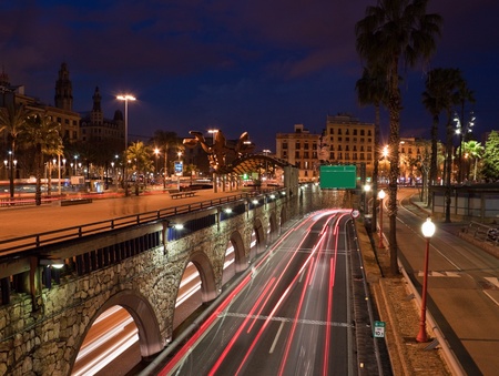 Barcelona traffic in the night の写真素材