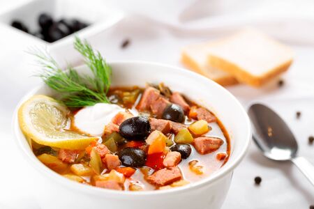Soup of solanka on the tableの写真素材
