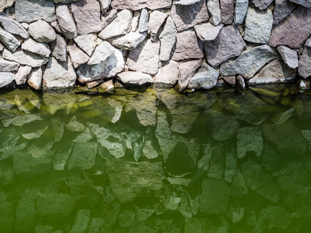 Wall rock reflected in the waterの写真素材