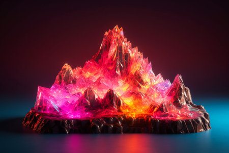 Ice crystal on a dark background. 3d rendering. bokehの素材