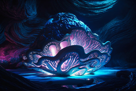 3d illustration of abstract background with neon lights and waves. 3d renderingの素材