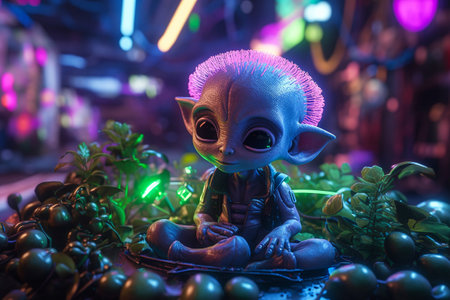 Fantasy alien on a colorful background. 3d rendering.の素材