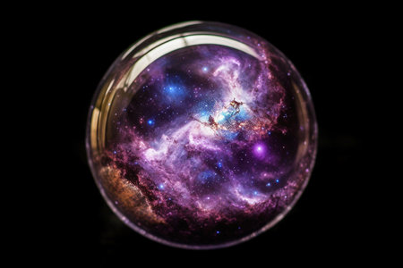Galaxy in a crystal ball on a black background. 3d renderingの素材