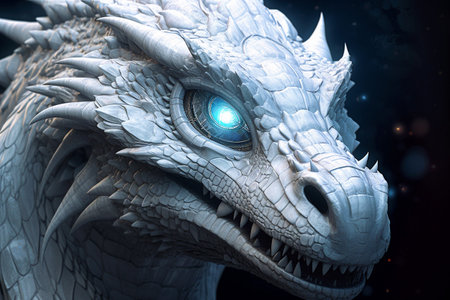 Dragon head with blue eyes. 3D illustration. Fantasy design.の素材