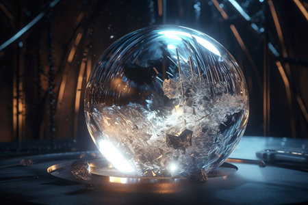 Crystal ball on a dark background. 3d rendering toned imageの素材
