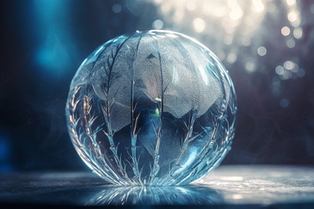 Crystal ball on dark background. Christmas and New Year holidays concept.の素材