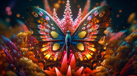 3d rendering of butterfly in surreal space. Computer digital drawing.の素材